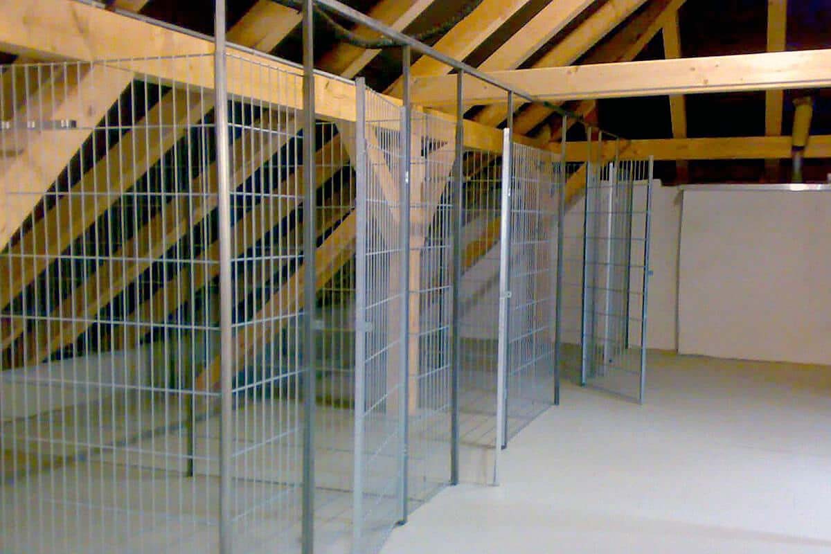 Attic with mesh partition wall system